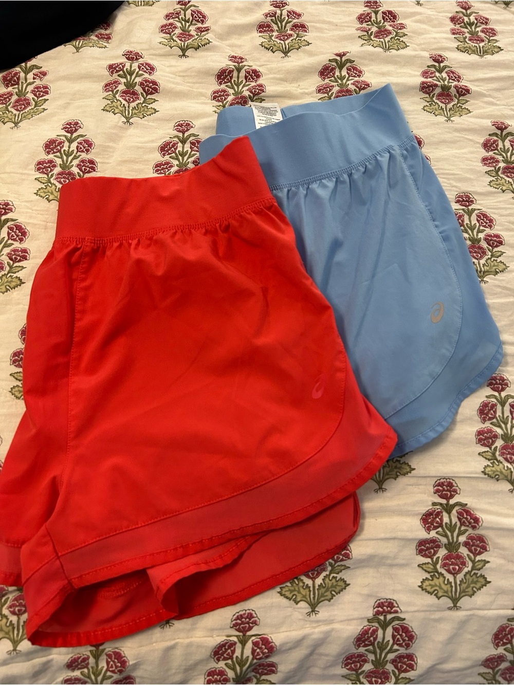 ASICS coral red and Light Blue Women's Athletic Running Shorts - 2-Pack